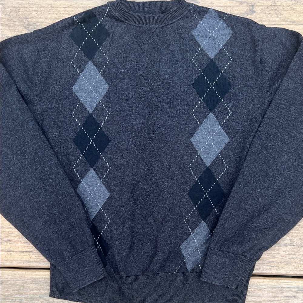 Men’s Argyle Pullover Sweater Vintage Preppy Knit Diamond Pattern Soft Casual